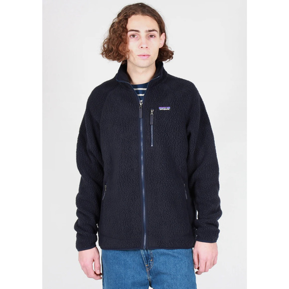 Patagonia Retro Pile Jacket Fleece Zip Up Raglan Sleeve Mock Neck Navy Large - Picture 1 of 10